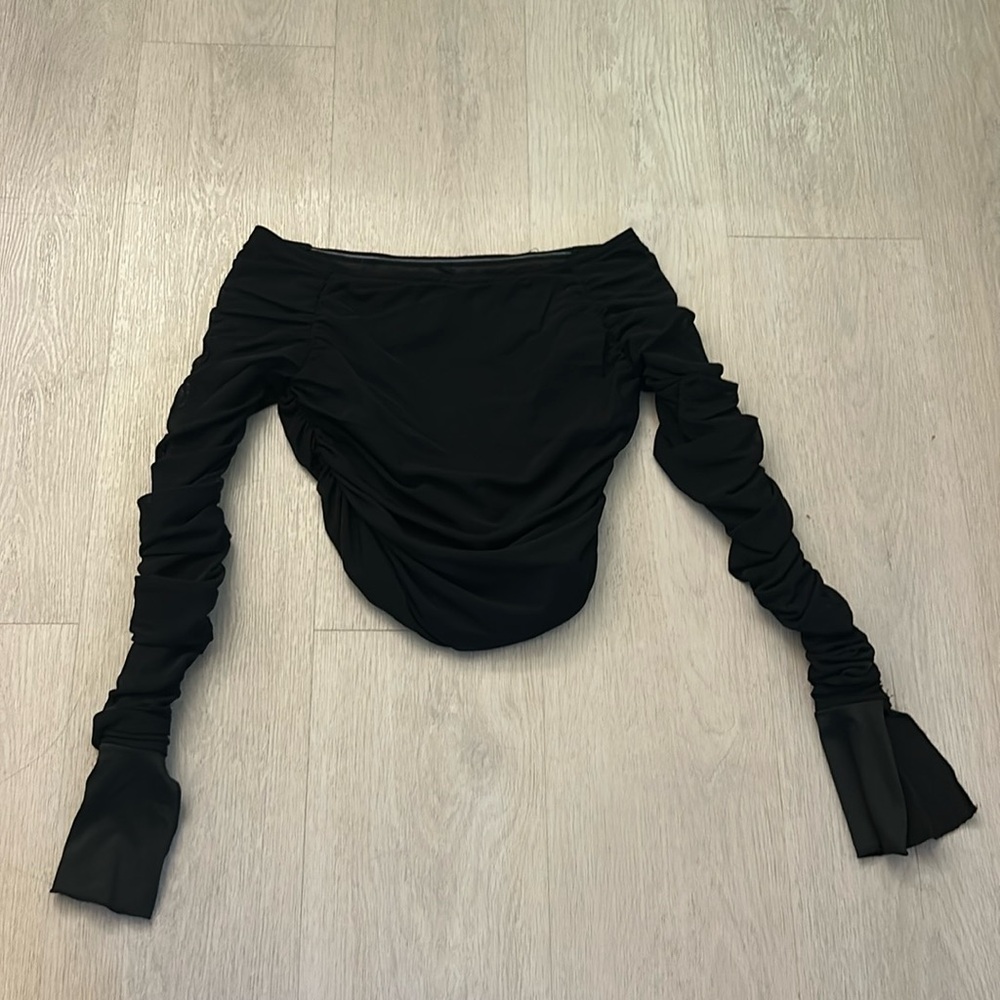 Princess Polly Black Off the Shoulder Long Sleeve Top with Ruching